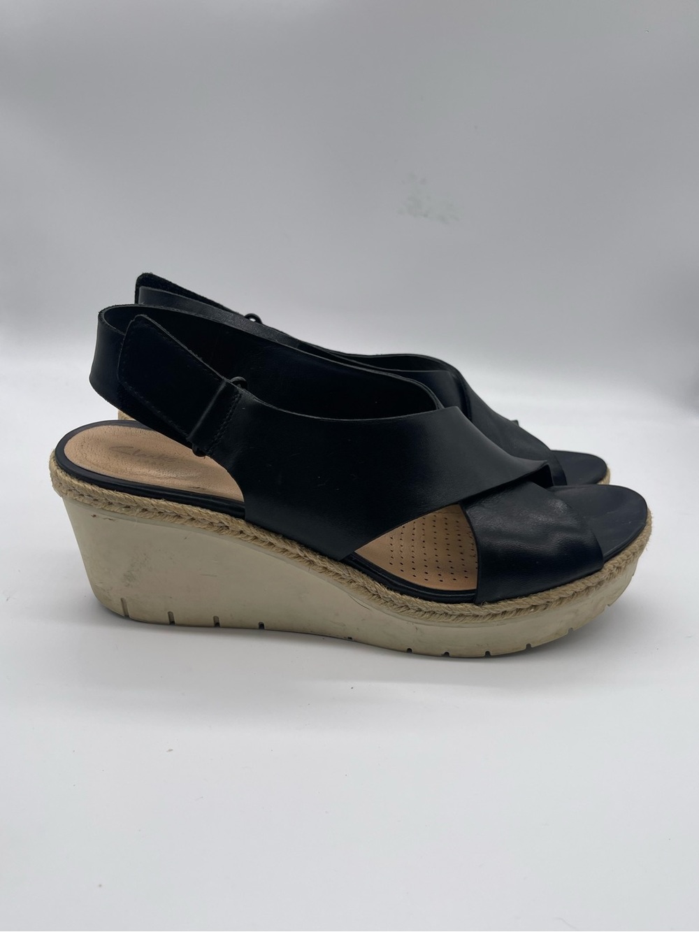 Clark’s Black Leather Wedge Slingback Sandals